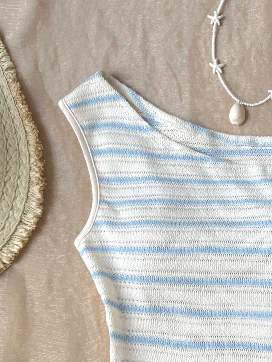 Tween girls army green striped rib-knit two-piece set with asymmetrical neck crop top and matching slim fit shorts.