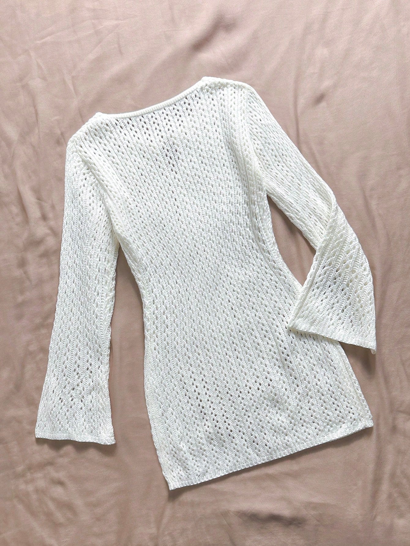 Tween girls semi-sheer white cover-up dress with V-neckline, long sleeves, contrast lace details, and zipper accent for beachwear layering.