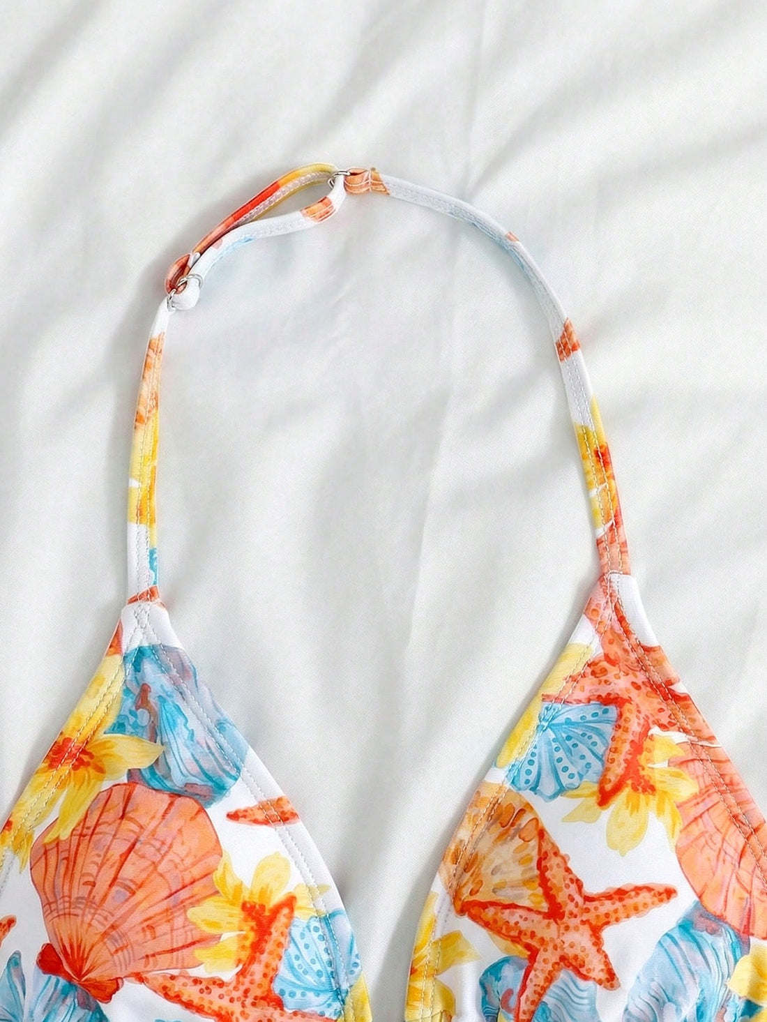 3pcs/Set Girl Orange Shell Print Swimwear Top&Bottoms,Beach Vacation Style Tropical Three Pieces Set Summer Swimwears For Tween Sets