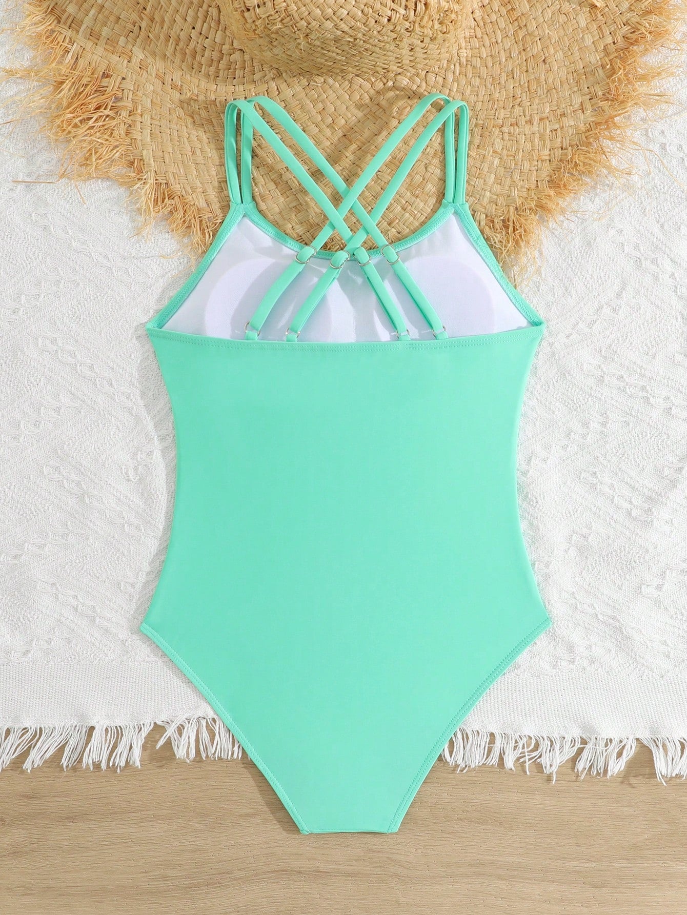 Tween Girls One-Piece Swimsuit With Adjustable Cross Straps, Suitable For Swimming, Summer Vacation, Beach And Seaside