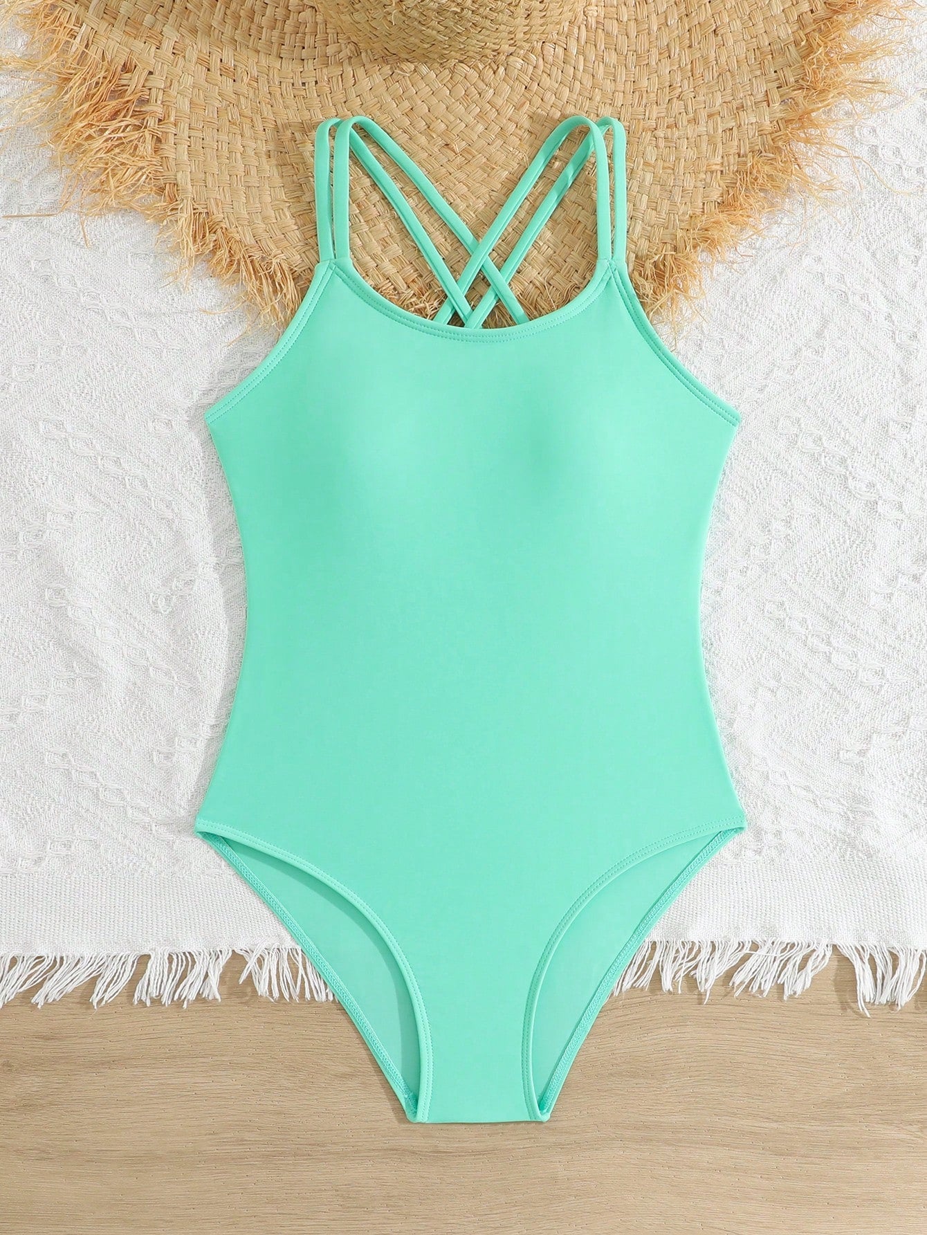 Tween Girls One-Piece Swimsuit With Adjustable Cross Straps, Suitable For Swimming, Summer Vacation, Beach And Seaside