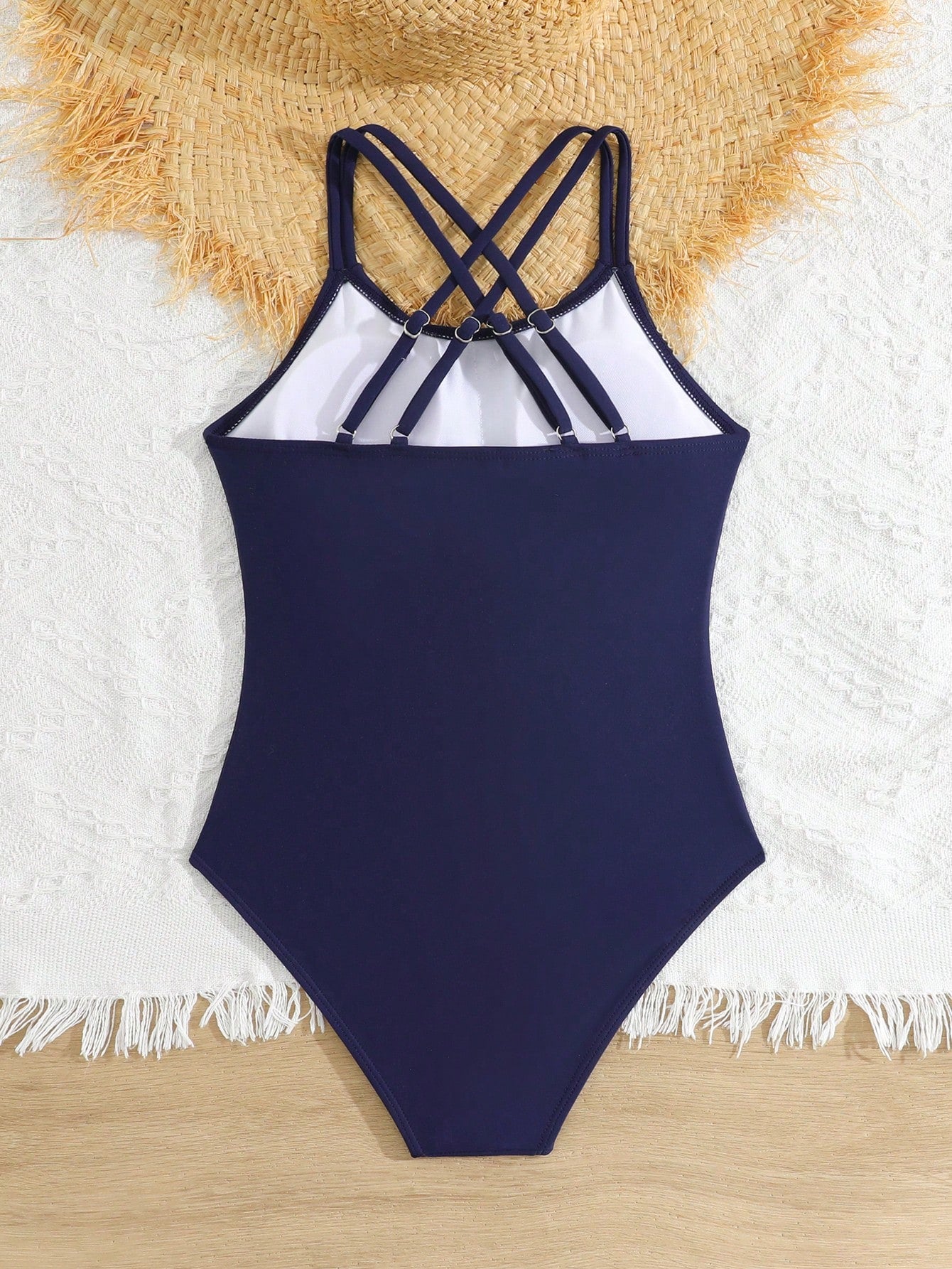 Tween Girls One-Piece Swimsuit With Adjustable Cross Straps, Suitable For Swimming, Summer Vacation, Beach And Seaside