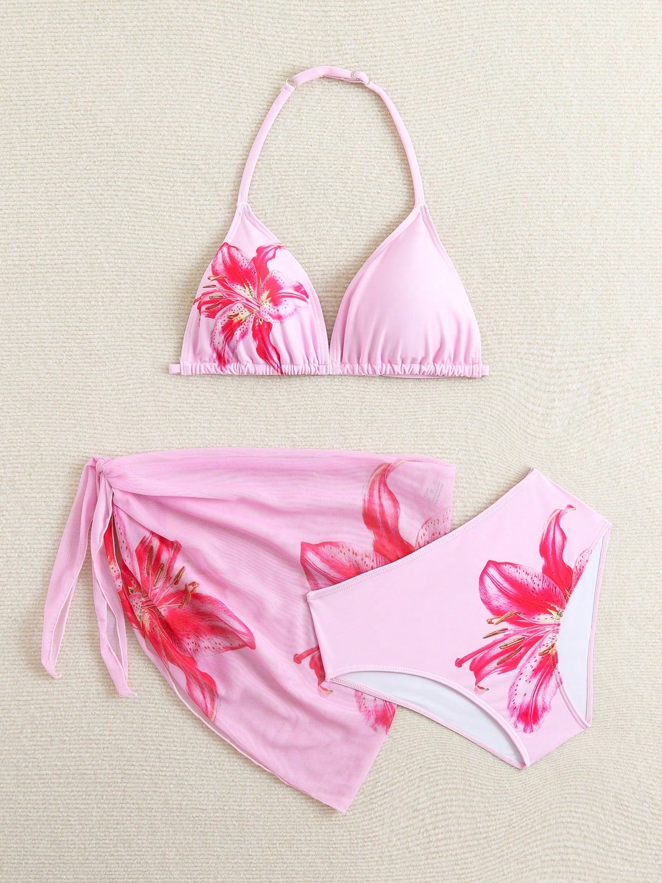 Cute Girls' Ditsy Floral Triangle Bikini Set (Print Randomly)