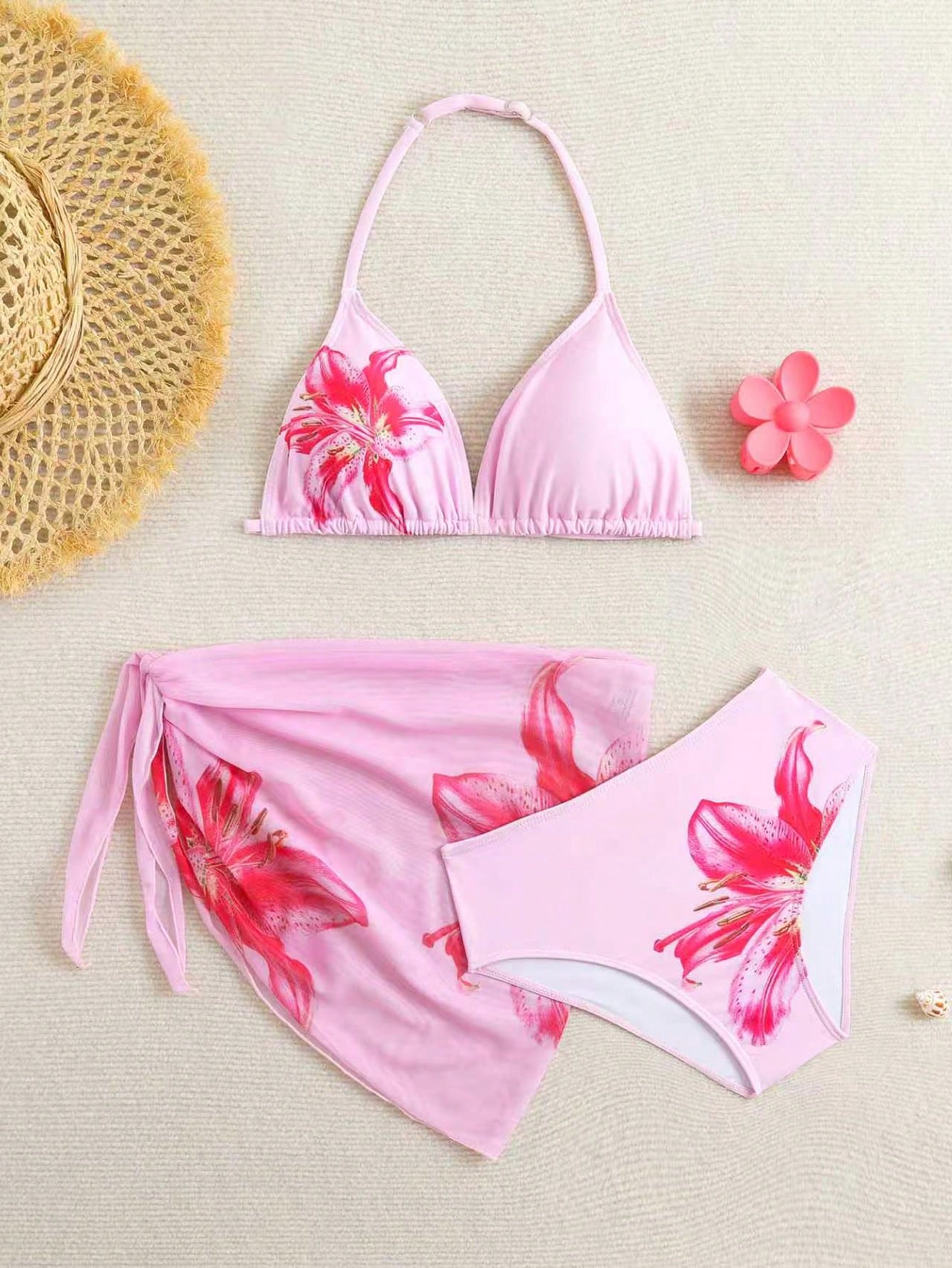 Cute Girls' Ditsy Floral Triangle Bikini Set (Print Randomly)