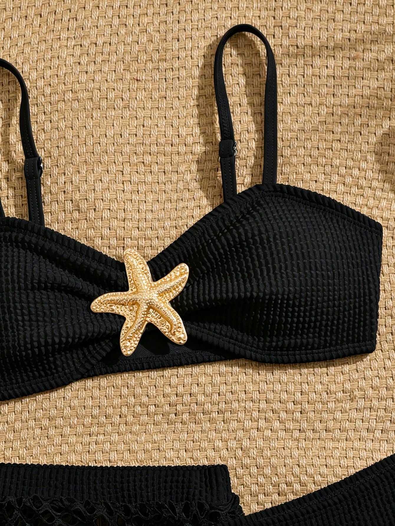 Pink Summer Cute Beach Holiday Tween Girl Elegant Bikini Set With Starfish Decor,Ruffle Beach Dress 3-Piece Children's Swimwear For Teenagers,Vacation