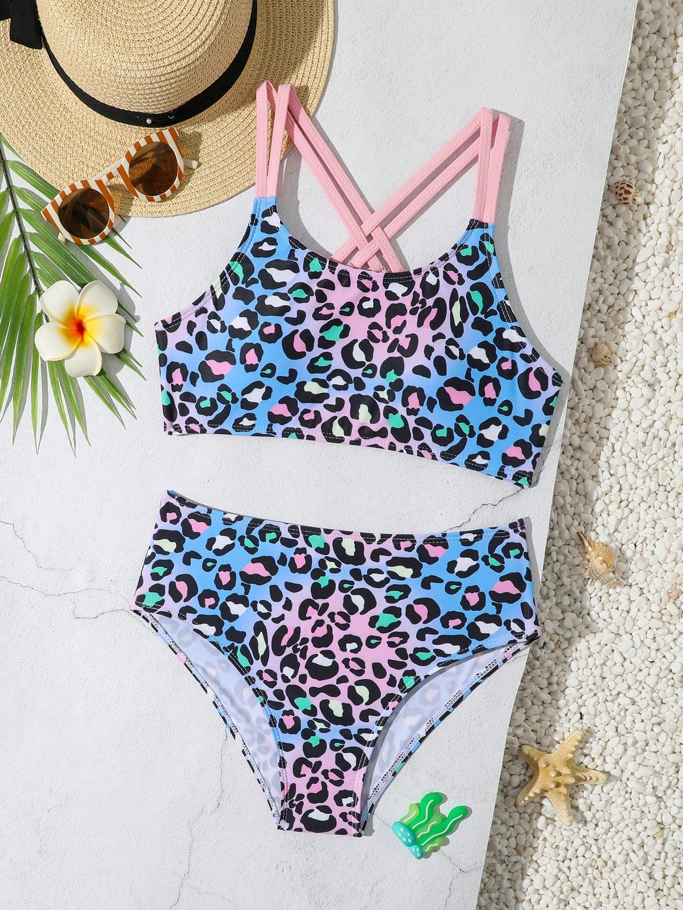 Tween Girls Bikini Sets Orange Summer Modest Activewear Beach Holiday,Knitted Ribbed Two Pieces Swimwear Crisscross Back Tank Top With Briefs Set