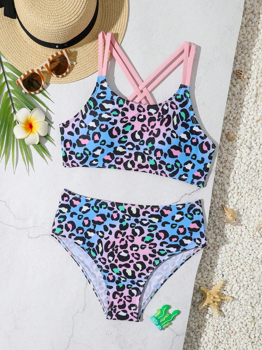 Tween Girls Bikini Sets Orange Summer Modest Activewear Beach Holiday,Knitted Ribbed Two Pieces Swimwear Crisscross Back Tank Top With Briefs Set
