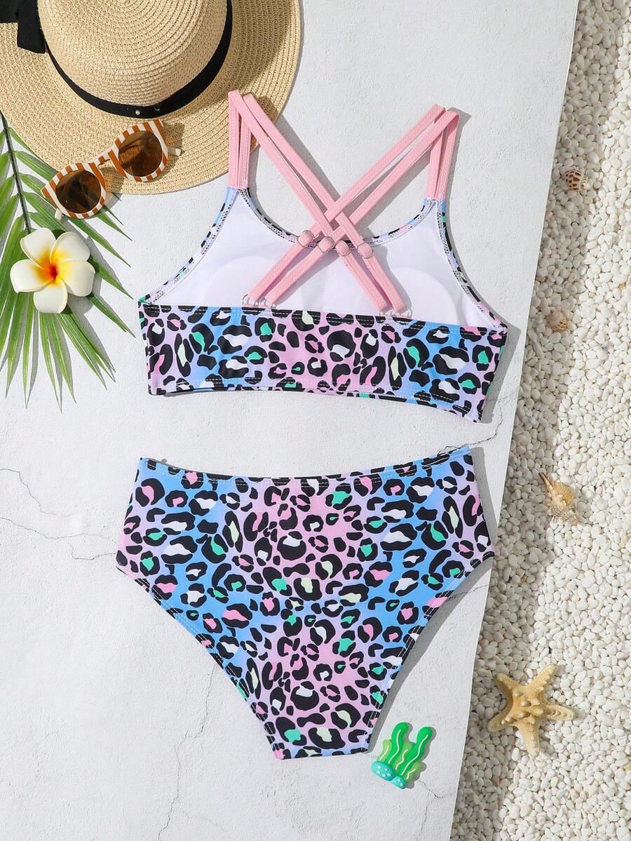 Tween Girls Bikini Sets Orange Summer Modest Activewear Beach Holiday,Knitted Ribbed Two Pieces Swimwear Crisscross Back Tank Top With Briefs Set