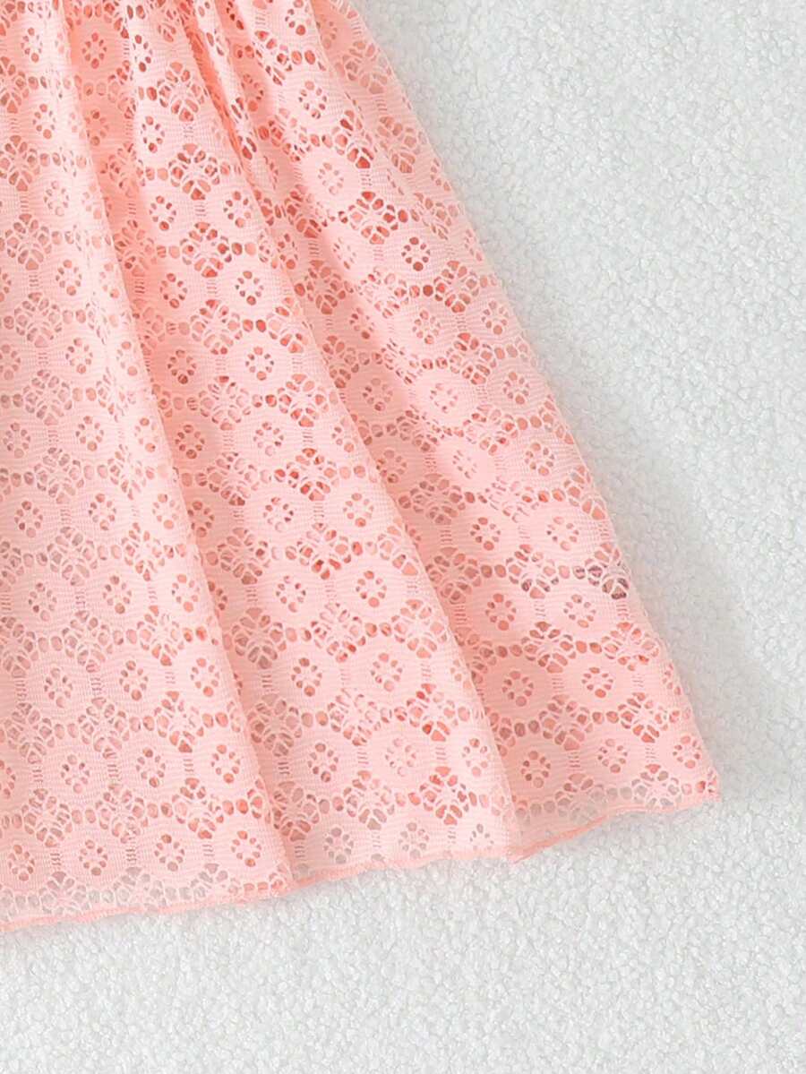 Tween girls apricot sleeveless knit mesh swimwear cover up with V-neck and hollow-out pattern