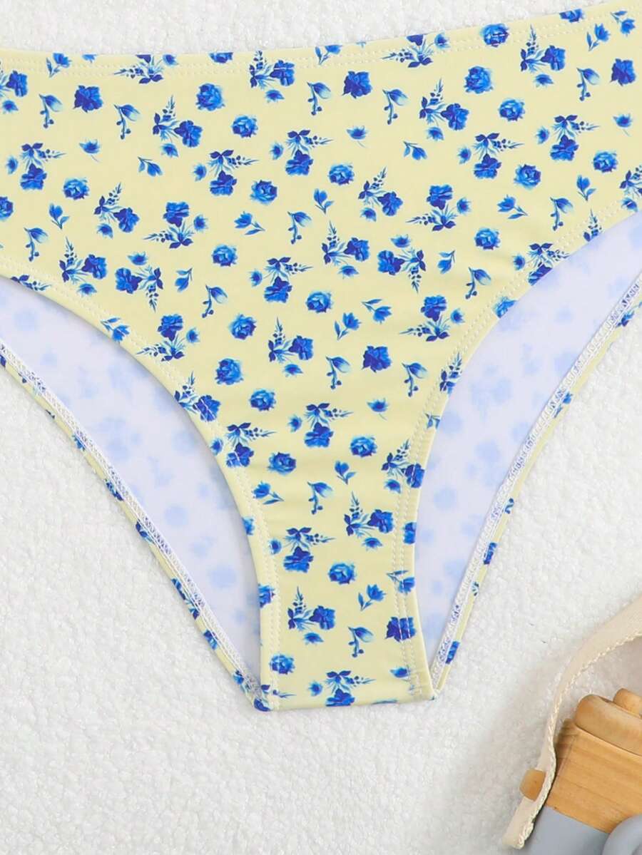 Tween girls multicolor striped 2-piece bikini set with spaghetti strap top, twist detail, and short high-waist or mid-waist swim bottoms for beach and pool wear.