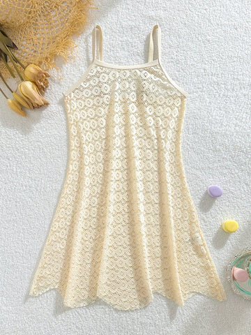 Tween girls' halter sleeveless cover-up dress in semi-sheer fabric for summer beach and pool wear by Elladie Kids.