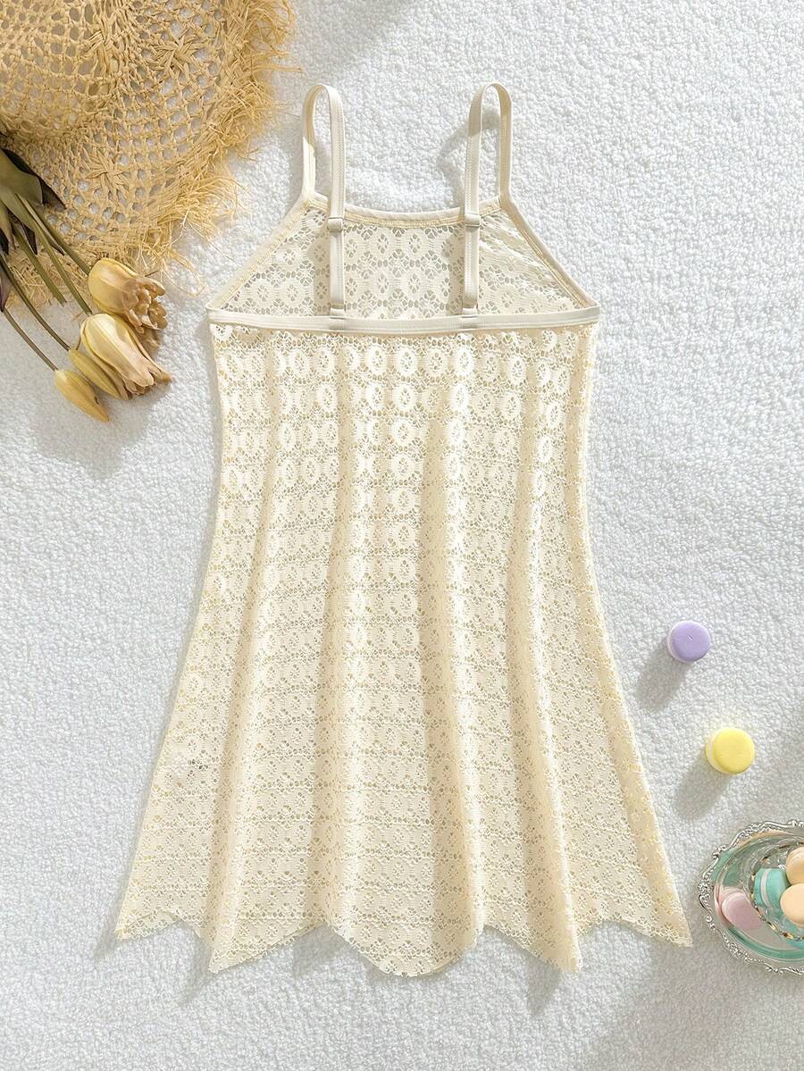 Tween girls' halter sleeveless cover-up dress in semi-sheer fabric for summer beach and pool wear by Elladie Kids.