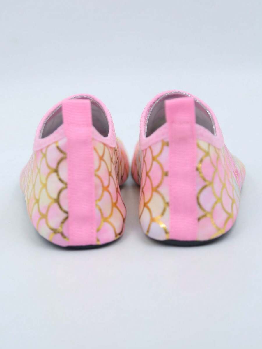 Multicolor kids slip-on water shoes with breathable Lycra upper and non-slip TPR outsole for boys and girls.