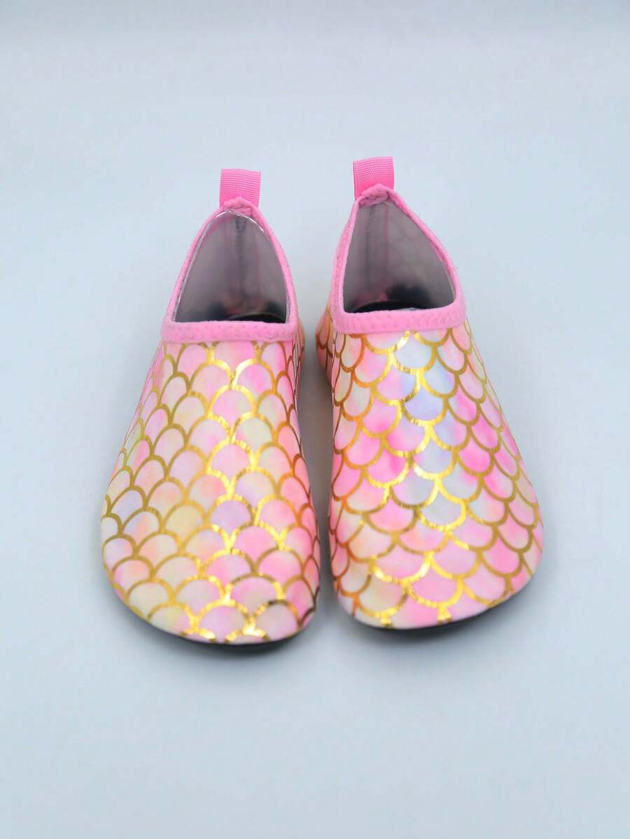 Multicolor kids slip-on water shoes with breathable Lycra upper and non-slip TPR outsole for boys and girls.