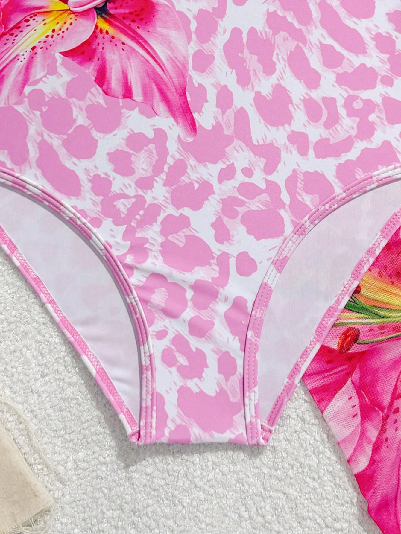 Tween girls baby pink multicolor floral print spaghetti strap one-piece swimsuit with matching ruffle skirt for swimming and summer vacation