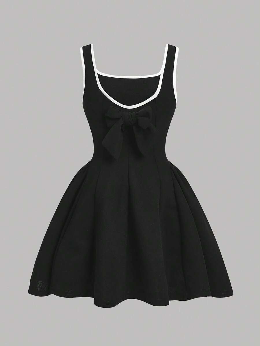 Apricot short-sleeve holiday party dress for tween girls featuring a square neckline, contrast lace details, high waist, flared A-line hem, and bowknot ruffle back detail.