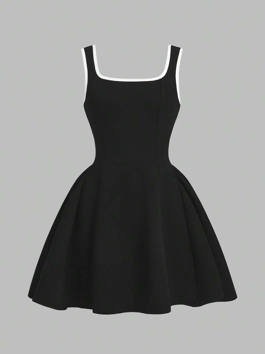 Apricot short-sleeve holiday party dress for tween girls featuring a square neckline, contrast lace details, high waist, flared A-line hem, and bowknot ruffle back detail.
