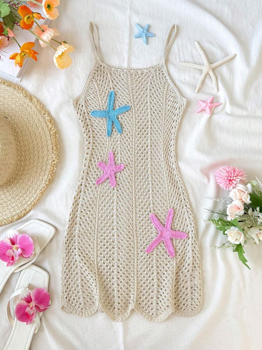 Girls' Summer Crochet Mesh Cami Dress Cover-Up, White Casual Beach Vacation Tween Girl