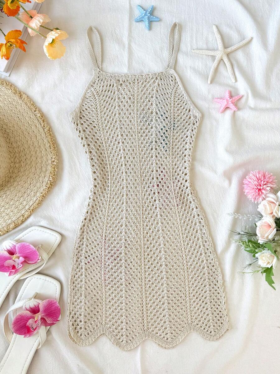 Girls' Summer Crochet Mesh Cami Dress Cover-Up, White Casual Beach Vacation Tween Girl