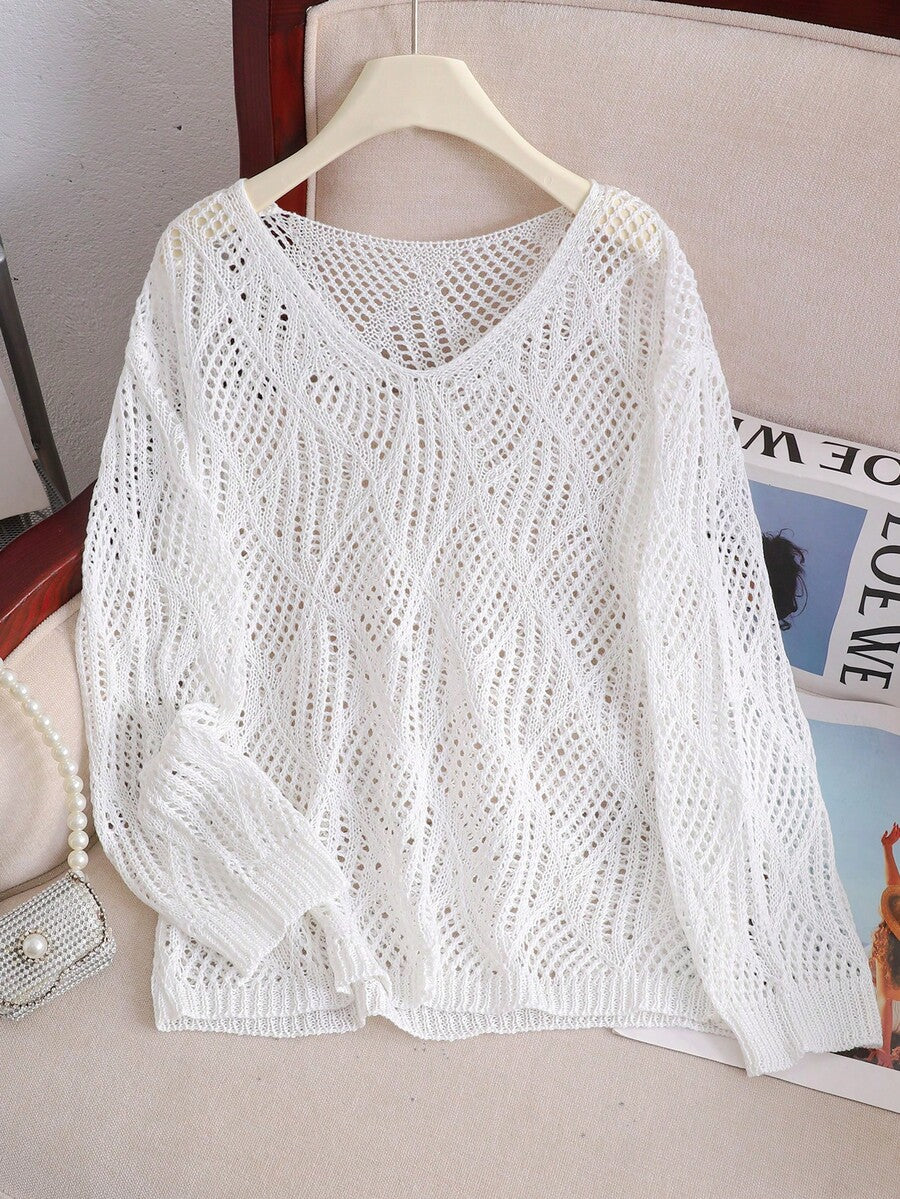White tween girls V-neck long sleeve semi-sheer cover-up top with fitted shape and plain solid color design for beachwear layering.