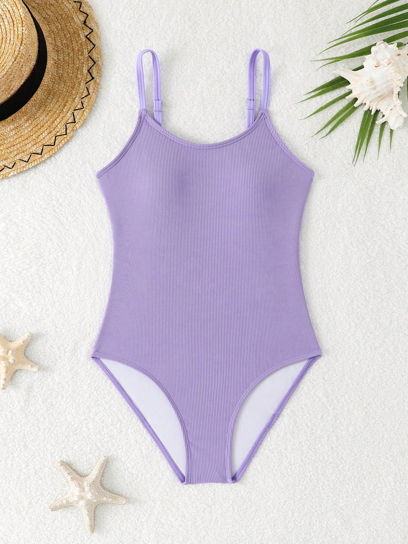 White tween girls one-piece swimsuit with V-neck, cutout detail, appliques, plant pattern, mid-waist bottom, and lined body for beach or swimming