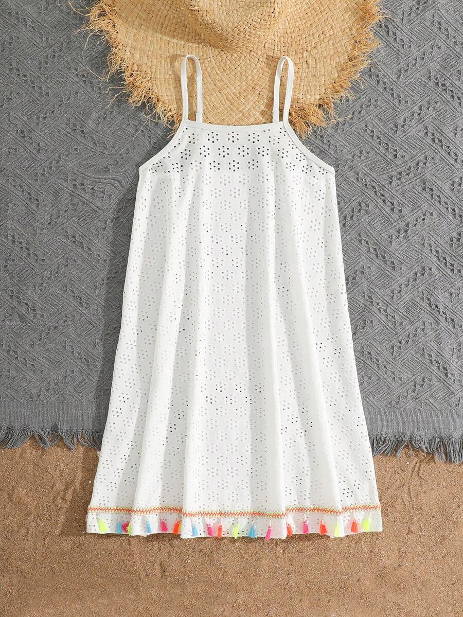 Tween girls' halter sleeveless cover-up dress in semi-sheer fabric for summer beach and pool wear by Elladie Kids.