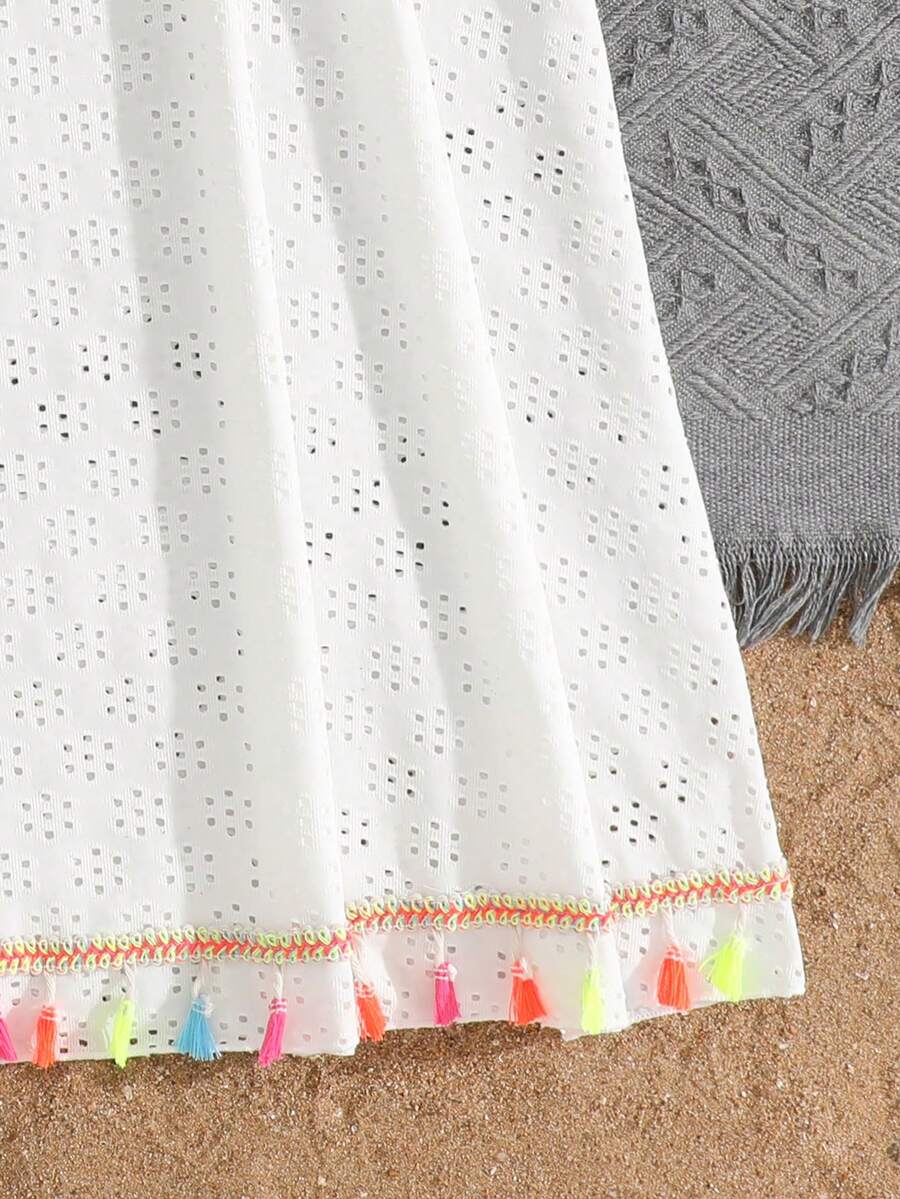 Tween girls' halter sleeveless cover-up dress in semi-sheer fabric for summer beach and pool wear by Elladie Kids.