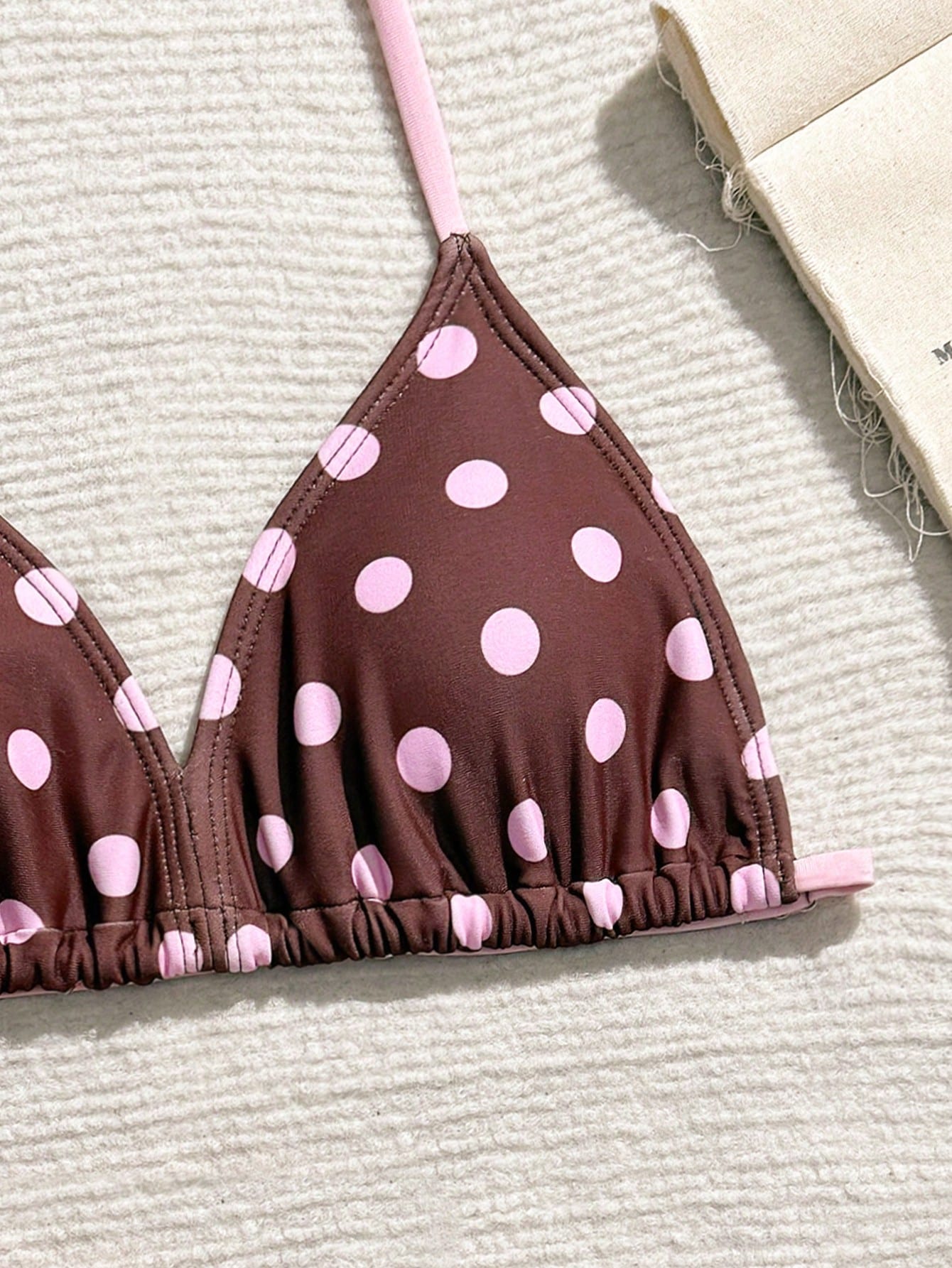 Tween Girls 3-Piece Bikini Set,Brown Polko Dot,Cute,Summer,Beach,Vacation,Holiday,Pink Striped Halter Top,Adjustable Back,Skirt Bottoms,Bathing Suits