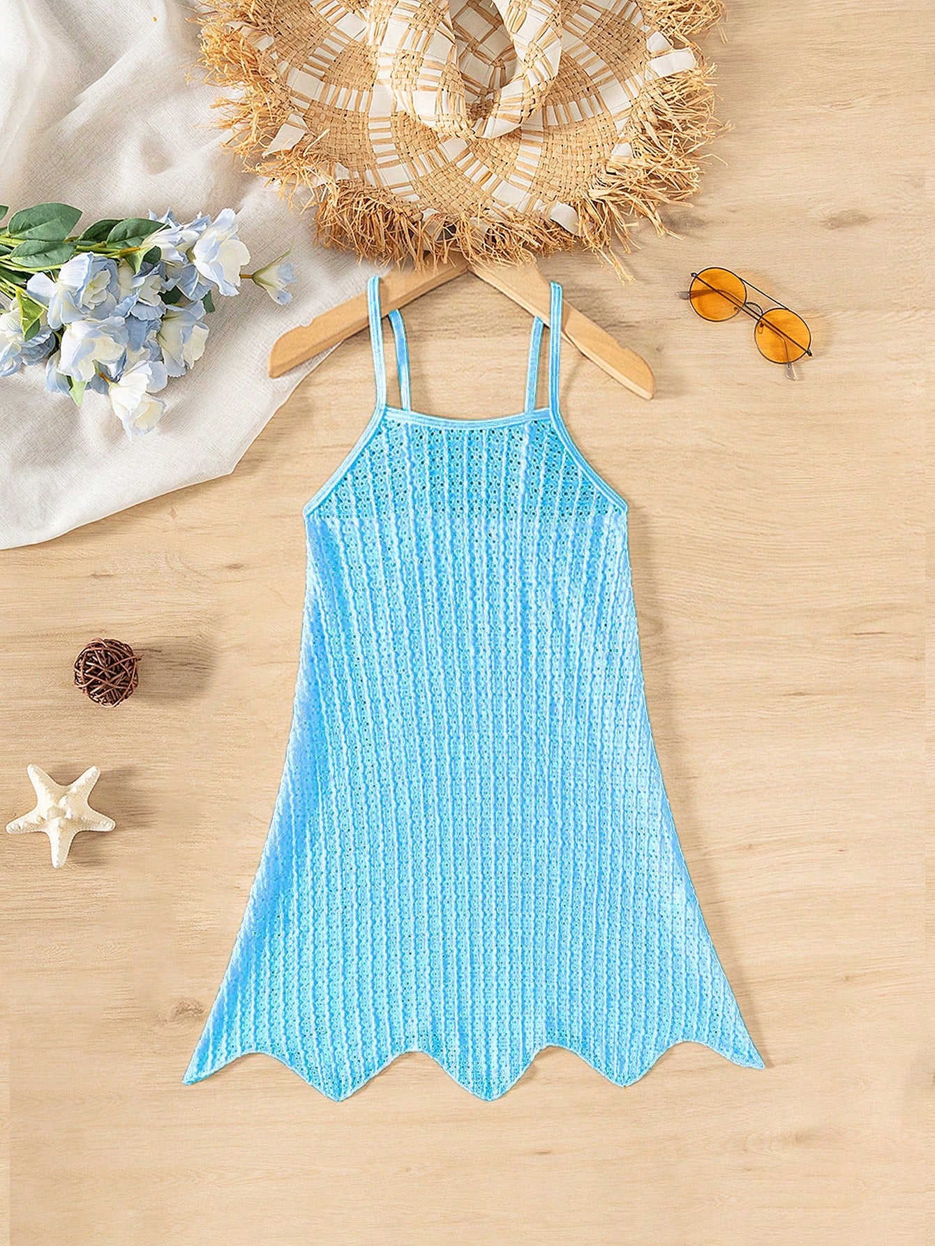 Tween girls' halter sleeveless cover-up dress in semi-sheer fabric for summer beach and pool wear by Elladie Kids.