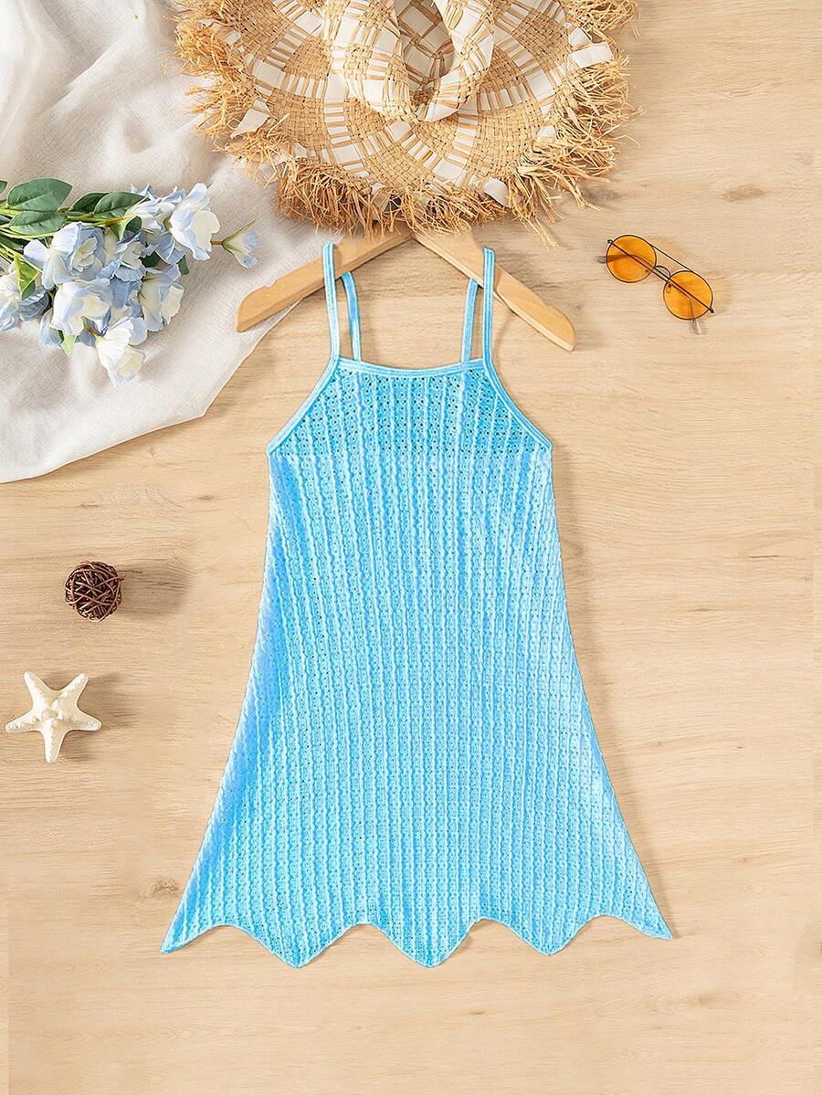 Tween girls' halter sleeveless cover-up dress in semi-sheer fabric for summer beach and pool wear by Elladie Kids.