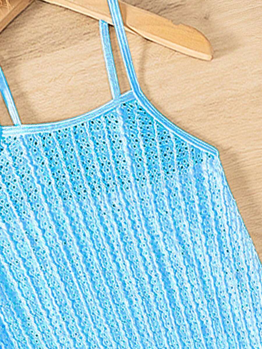 Tween girls' halter sleeveless cover-up dress in semi-sheer fabric for summer beach and pool wear by Elladie Kids.
