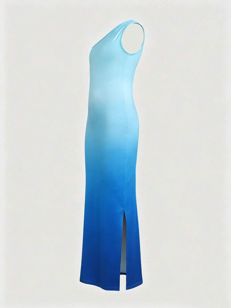 Tween girls long floral print cami dress with spaghetti straps, slim fit, slit hem, and multicolor vacation beach style.