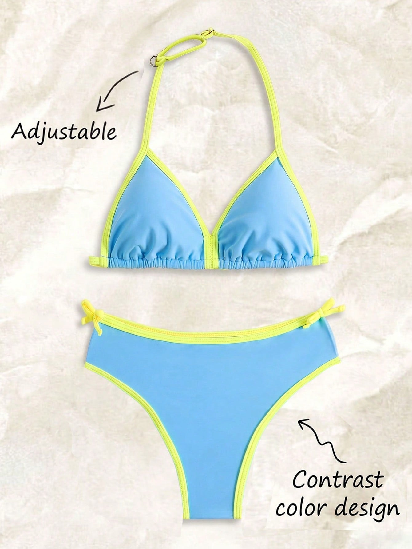 Tween Girl Summer Beach Vacation Contrast Color Halter Bikini Set
