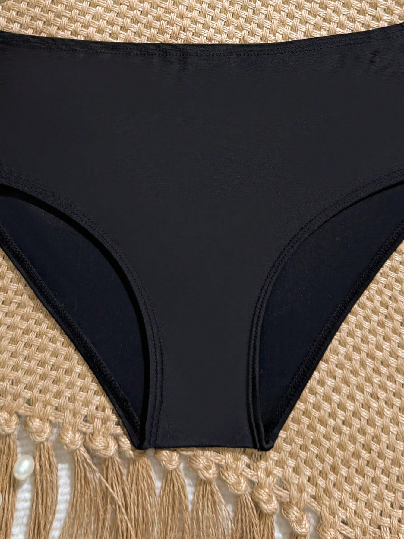 Tween Girls Bikini Sets, Black Solid Color Knit Fabric, Adjustable Shoulder Straps, Two Pieces Swimwear, Fashionable Casual Elegant Suitable For Swimming, Summer Beach, Pool, Vacation