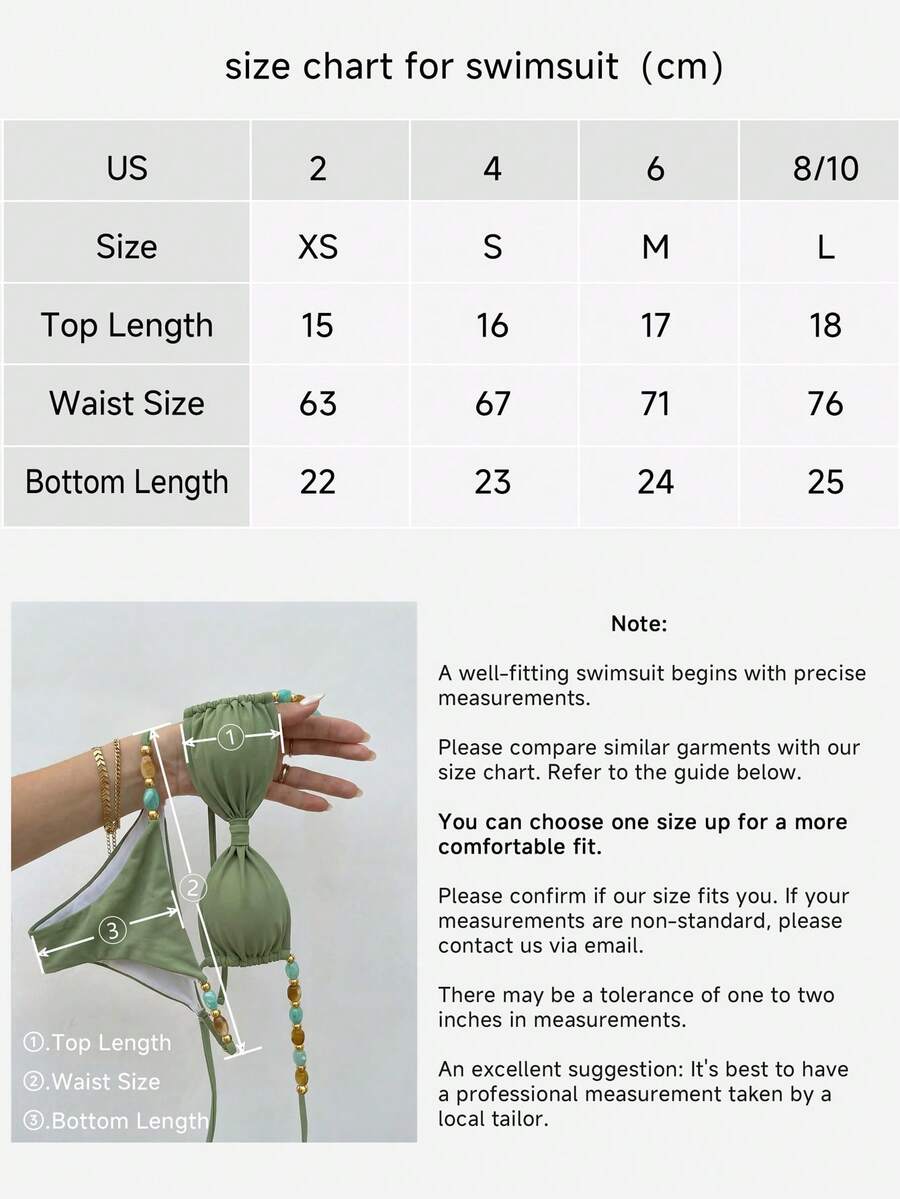 Women's green halter neck bikini set featuring color-block beaded shoulder straps, back tie detail, and high cut bottoms.