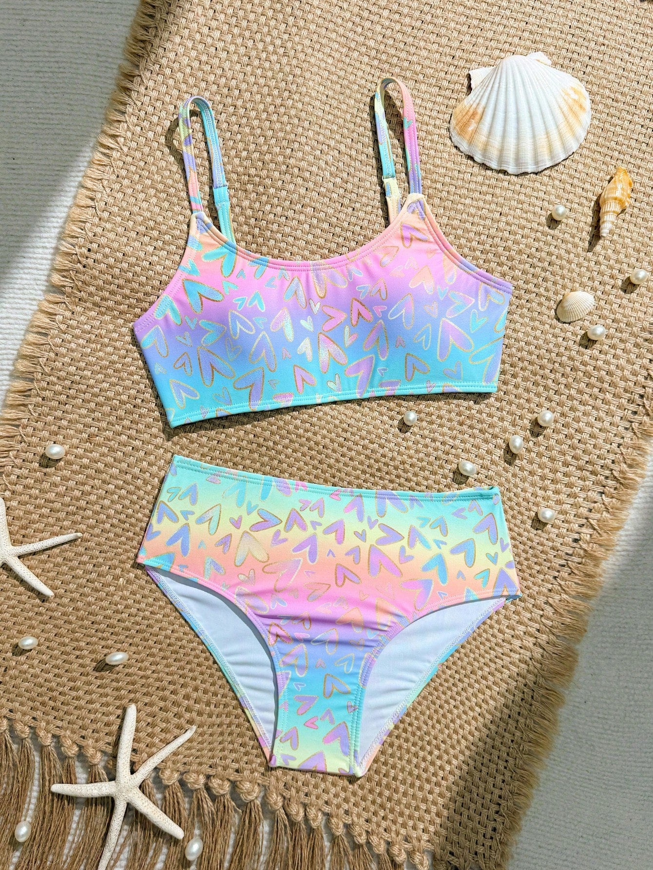 Tween Girls Bikini Sets, Black Solid Color Knit Fabric, Adjustable Shoulder Straps, Two Pieces Swimwear, Fashionable Casual Elegant Suitable For Swimming, Summer Beach, Pool, Vacation