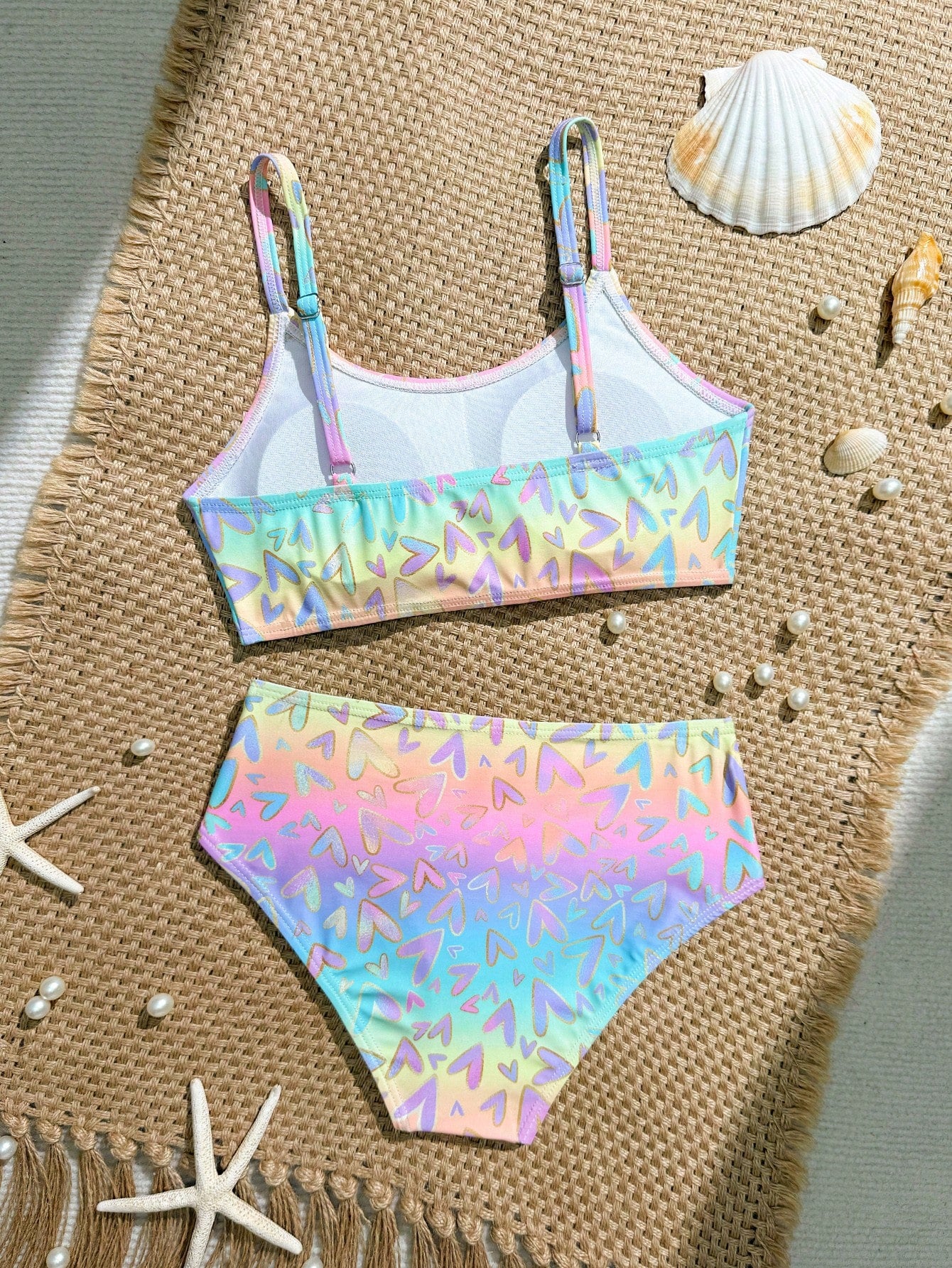 Tween Girls Bikini Sets, Black Solid Color Knit Fabric, Adjustable Shoulder Straps, Two Pieces Swimwear, Fashionable Casual Elegant Suitable For Swimming, Summer Beach, Pool, Vacation
