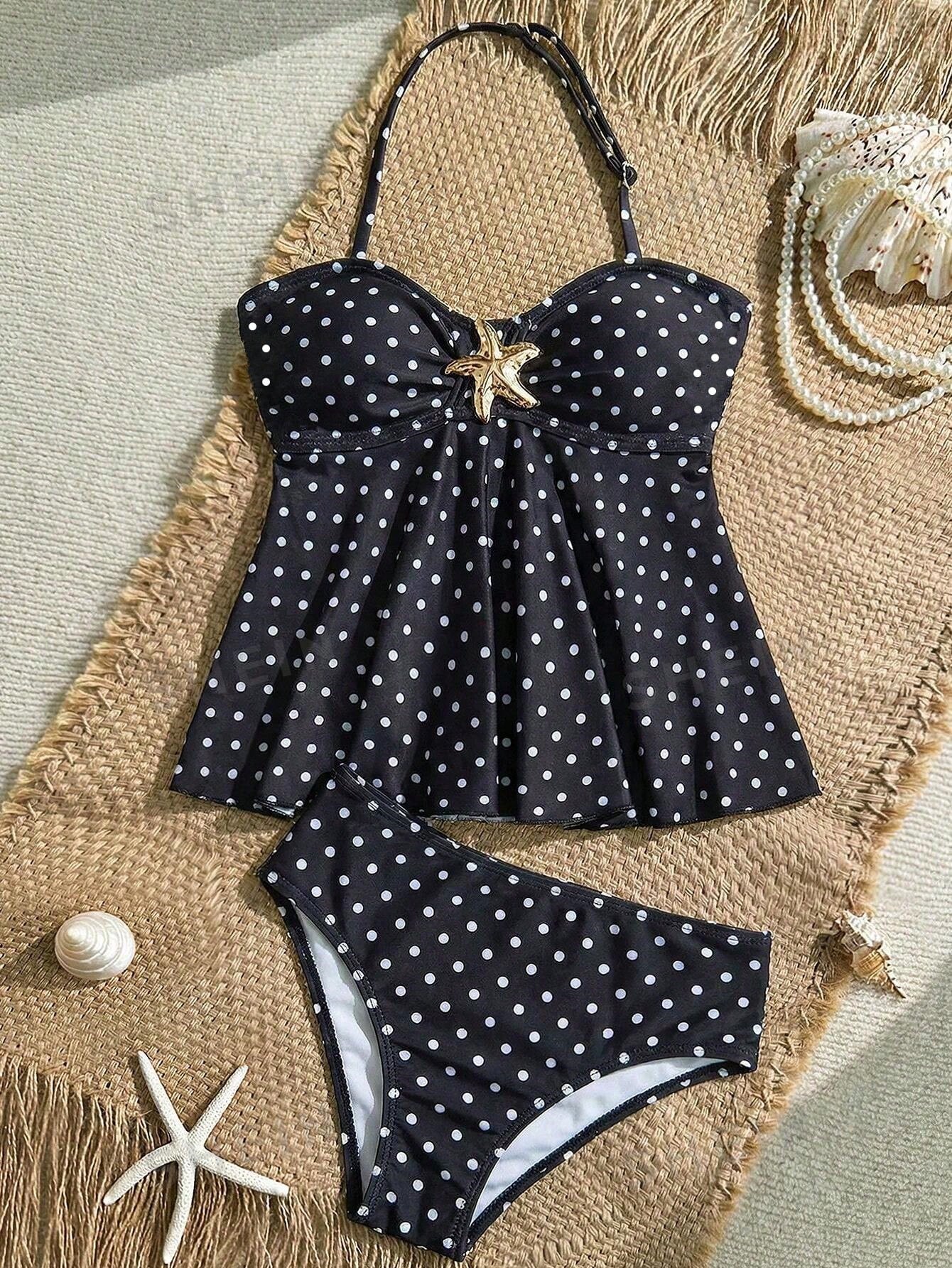 Tween Girl Tween Girl Textured Knit Apricot Halter Gold Shell Tankini Swimwear Set