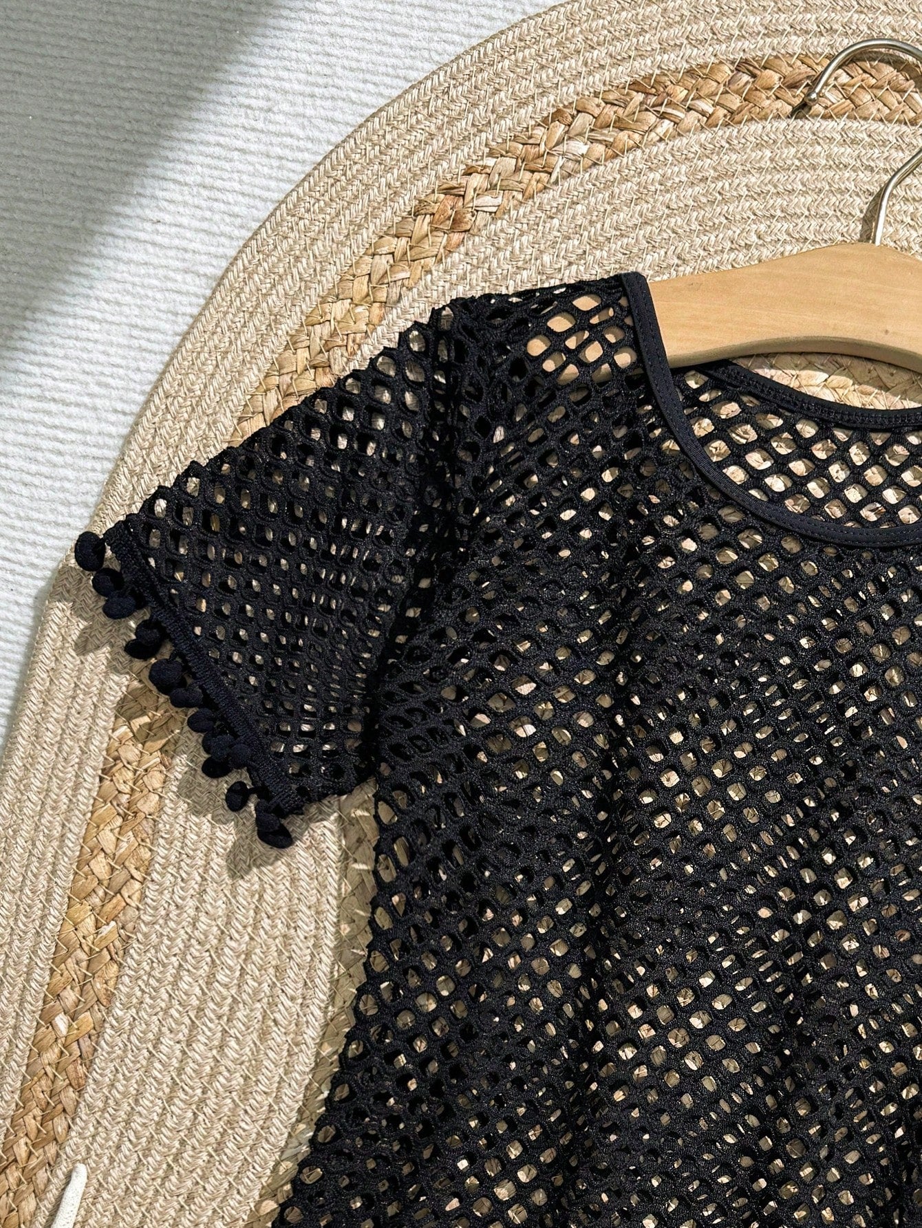Tween Girl Fishnet Pom-Pom Decor Cover Up Summer Holiday