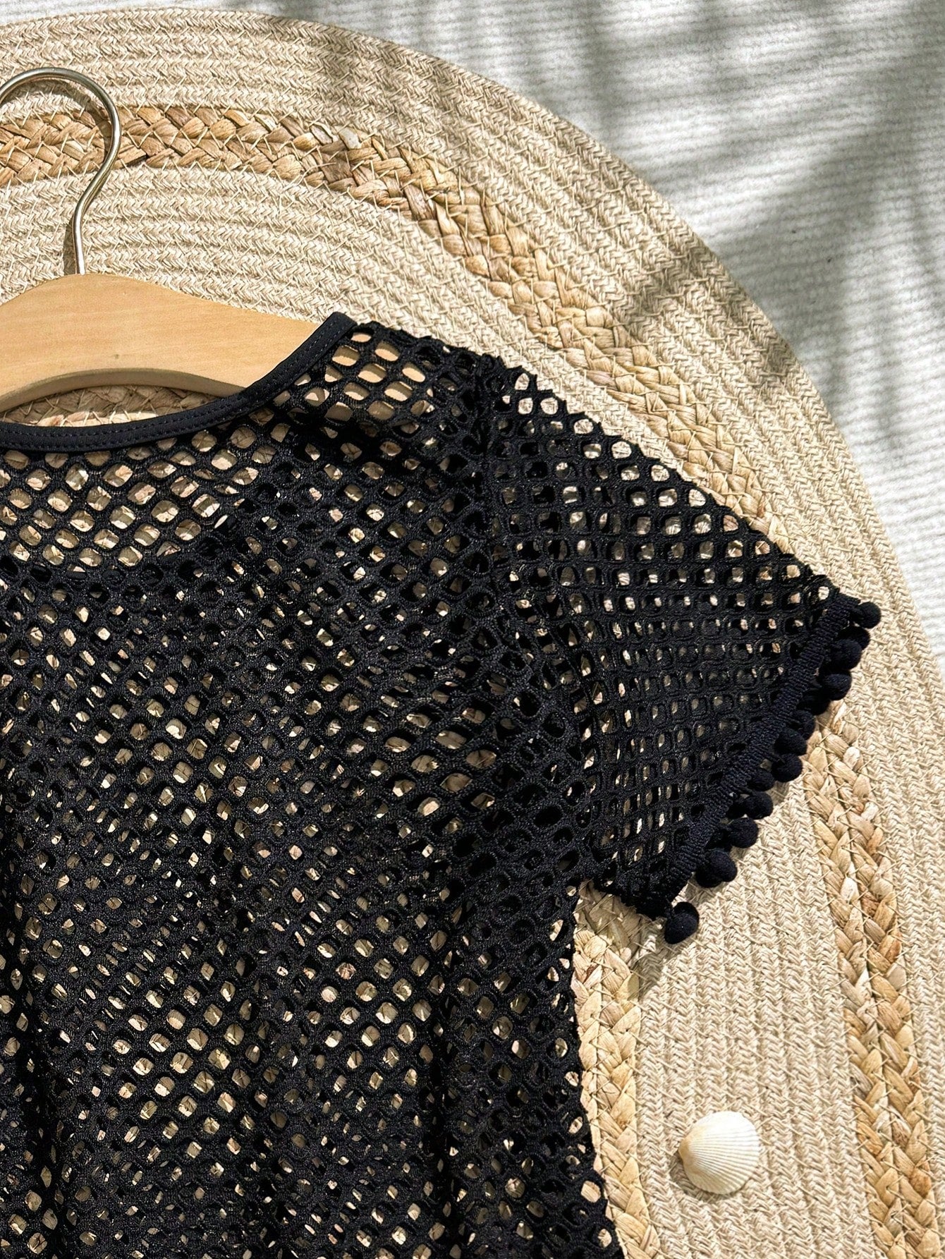 Tween Girl Fishnet Pom-Pom Decor Cover Up Summer Holiday