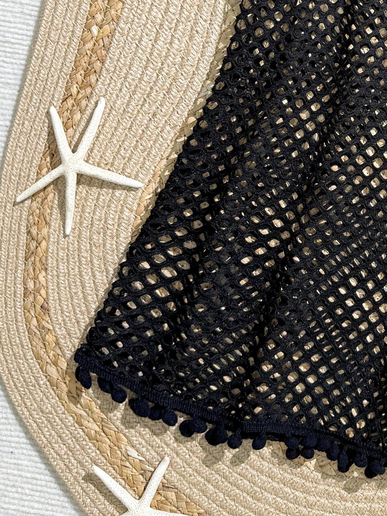 Tween Girl Fishnet Pom-Pom Decor Cover Up Summer Holiday