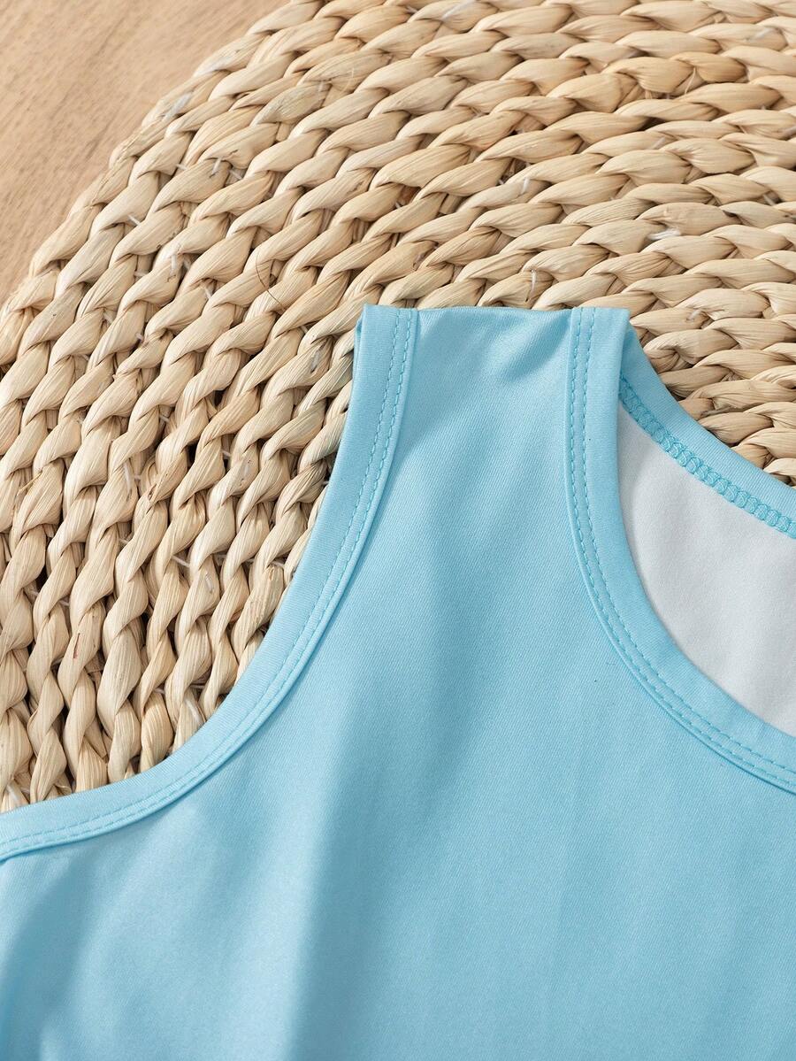 Tween girls multicolor striped sleeveless long A-line dress featuring round neck, high waist, flounce hem, and contrast lace details.