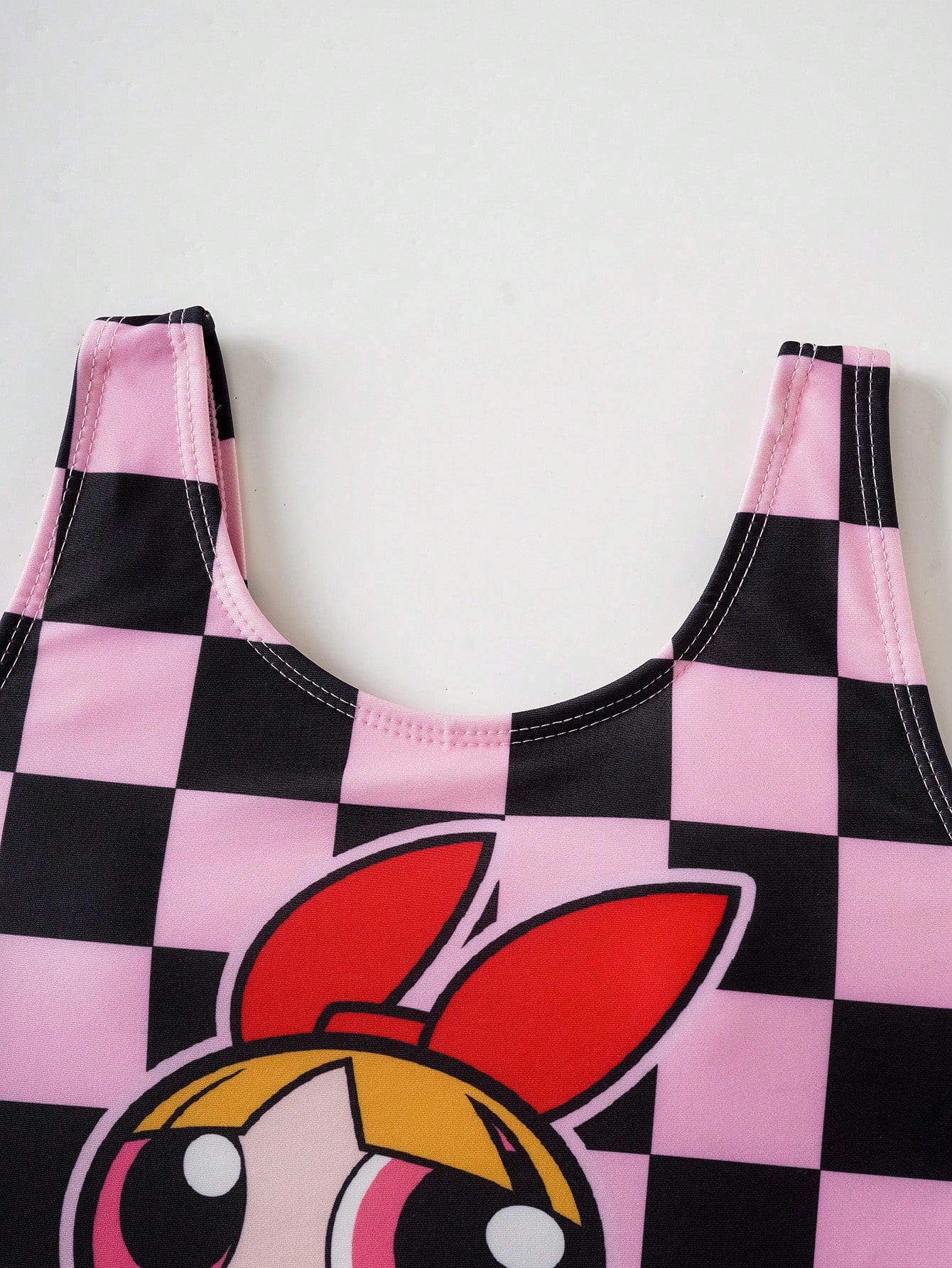 THE POWERPUFF GIRLS X Tween Girl Checkered Cartoon Print One-Piece Swimsuit