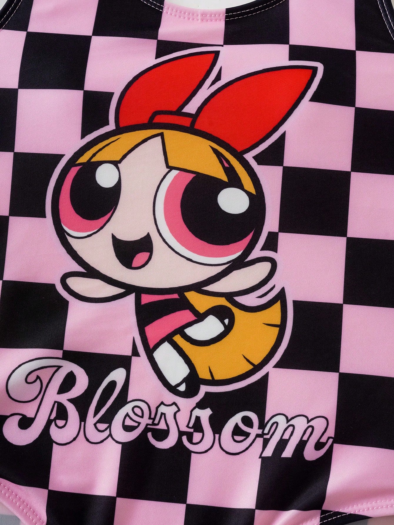 THE POWERPUFF GIRLS X Tween Girl Checkered Cartoon Print One-Piece Swimsuit