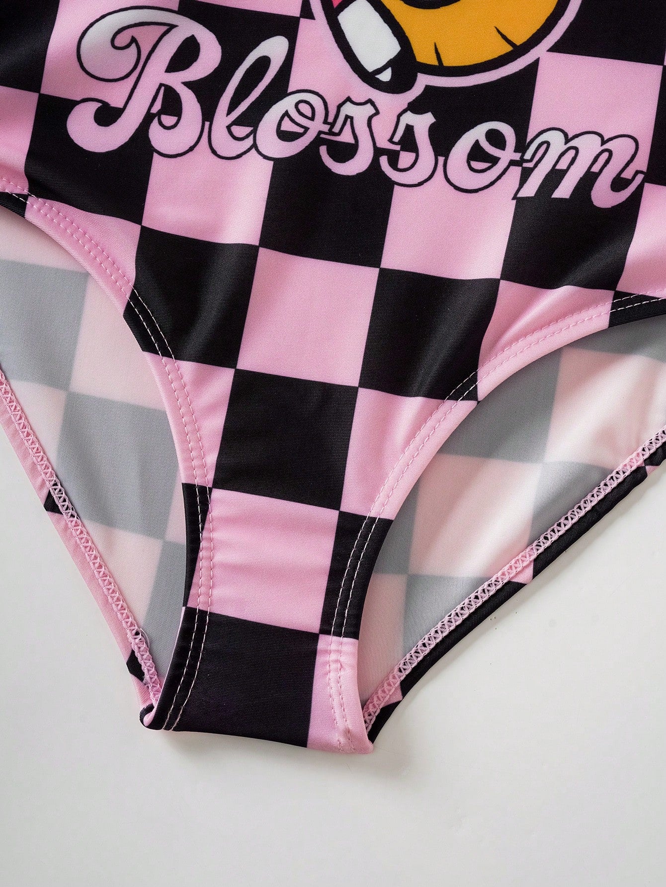 THE POWERPUFF GIRLS X Tween Girl Checkered Cartoon Print One-Piece Swimsuit