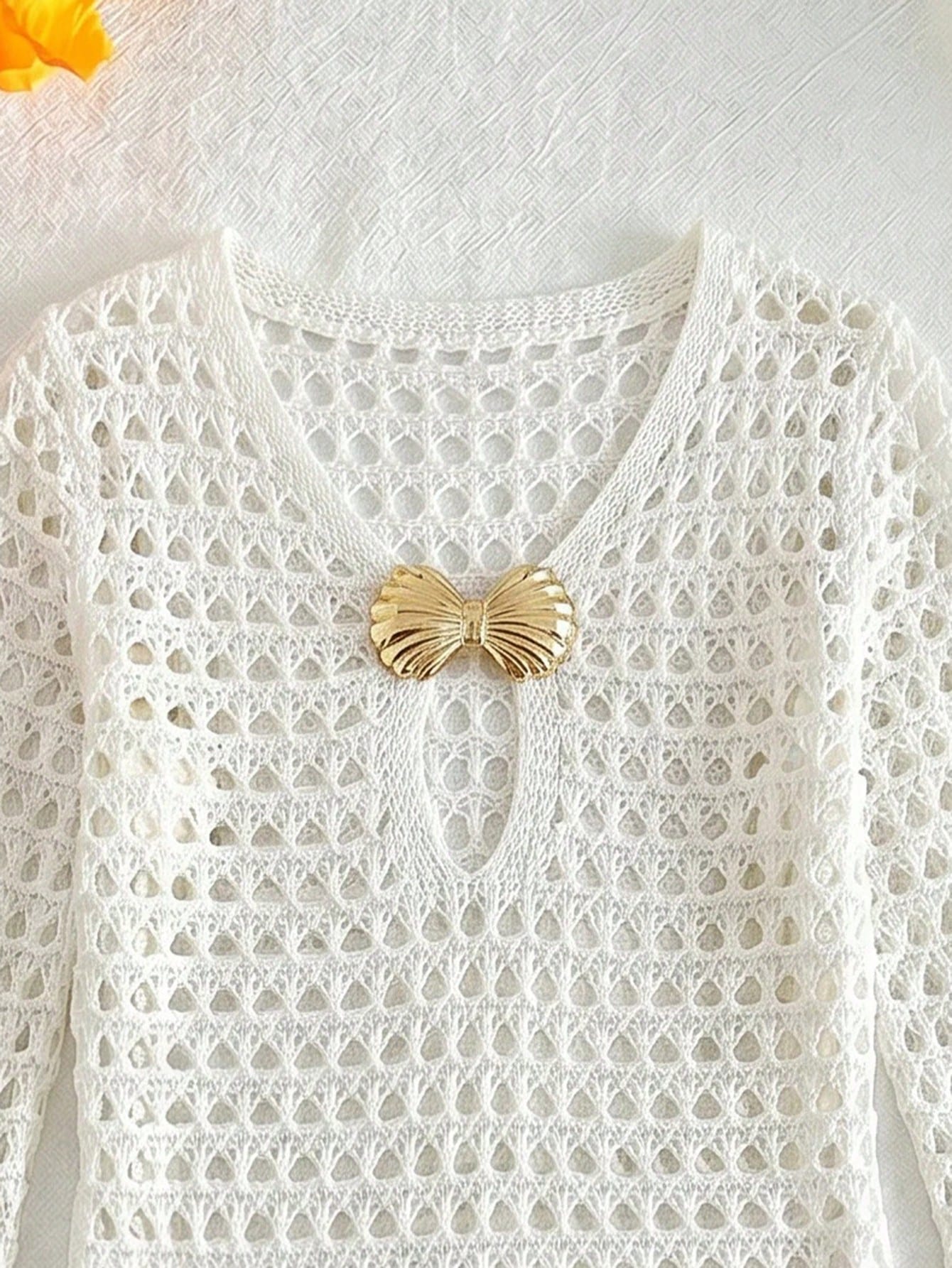Tween girls semi-sheer white cover-up dress with V-neckline, long sleeves, contrast lace details, and zipper accent for beachwear layering.
