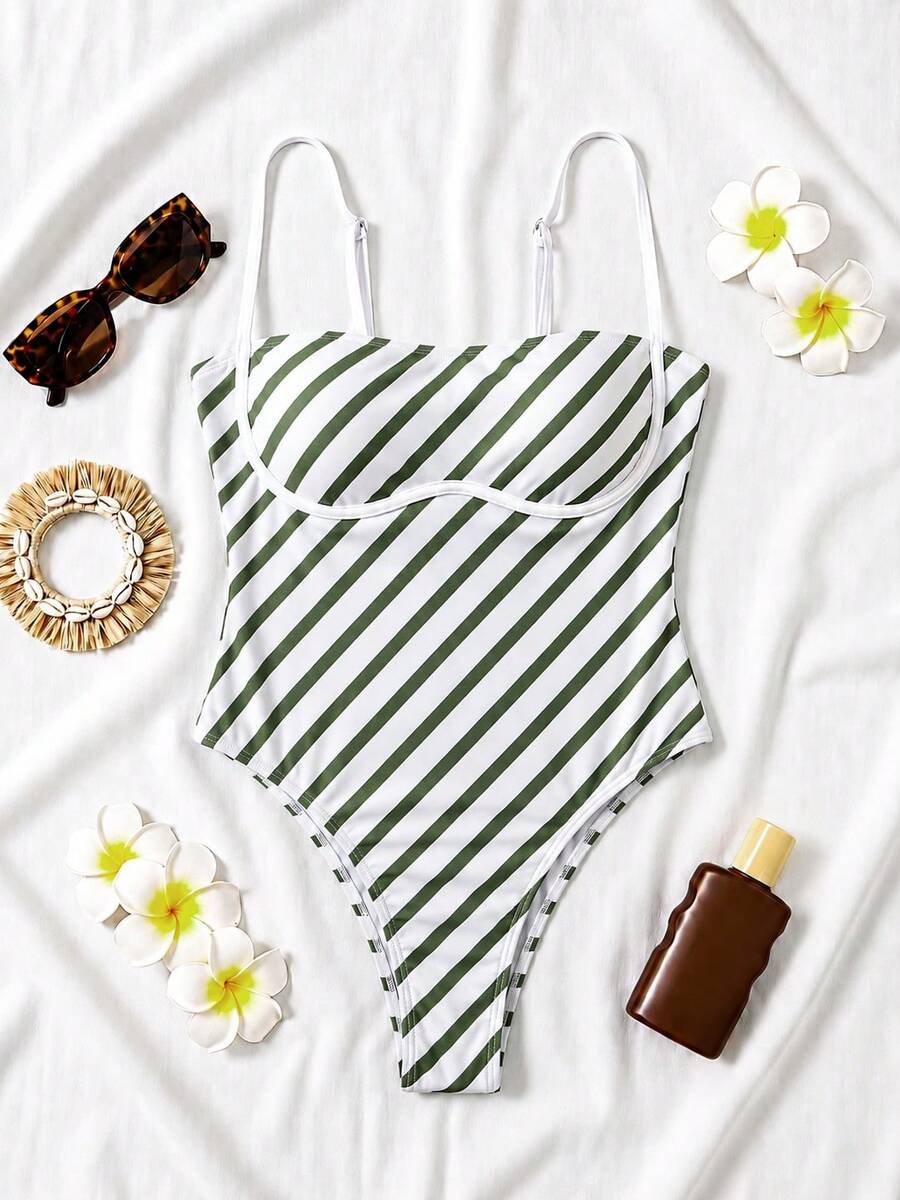 Black colorblock women's one-piece swimsuit with spaghetti straps and high stretch fabric.