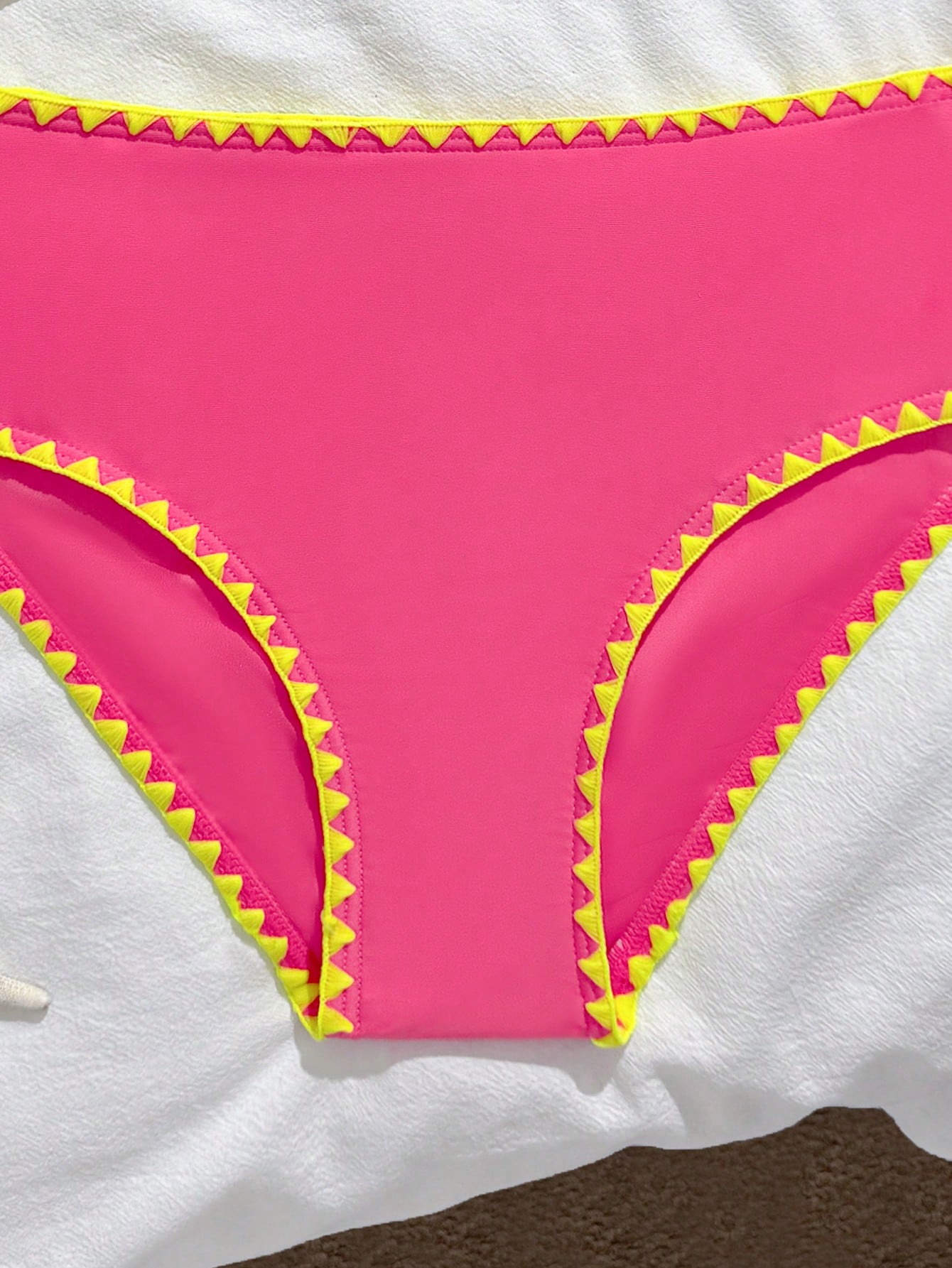 Tween Girls Bikini Sets,Cute Fuchsia Pink 2 Pieces Knit Swimsuit With Neon Shell Trim,High-Waist Bottoms For Summer Beach Vacation Holiday Swimming