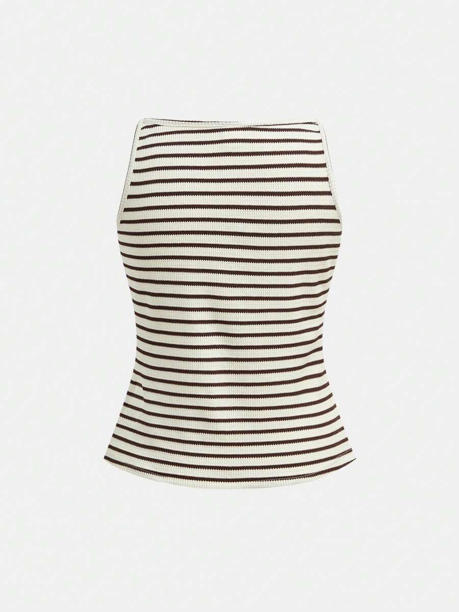Tween girls apricot striped knit camisole top with button front paired with matching casual elastic waist shorts