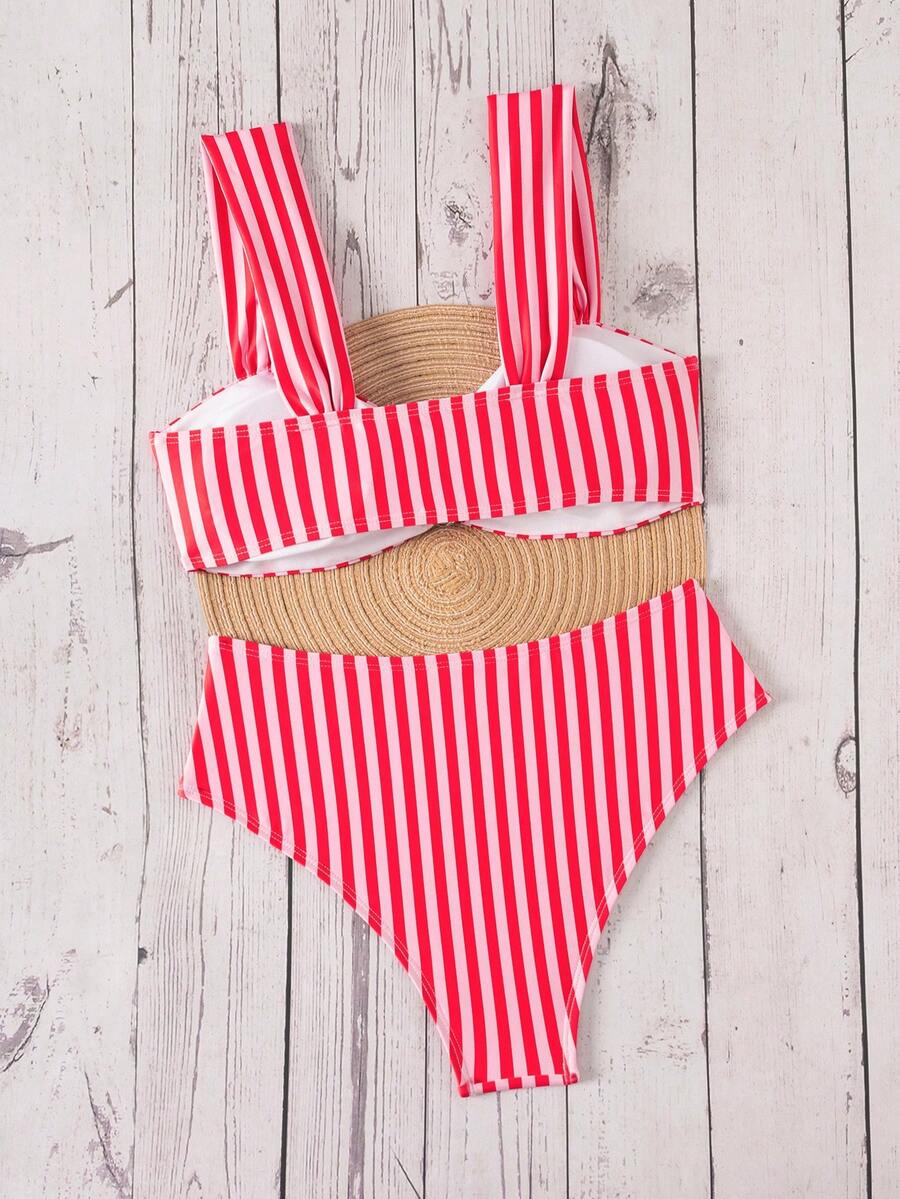 Springbreak black high waist bikini set for women featuring wireless bra top with ruffle lettuce trim and V-wired detail.